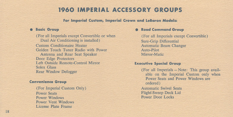 1960 Chrysler Imperial Fact Sheet Page 11